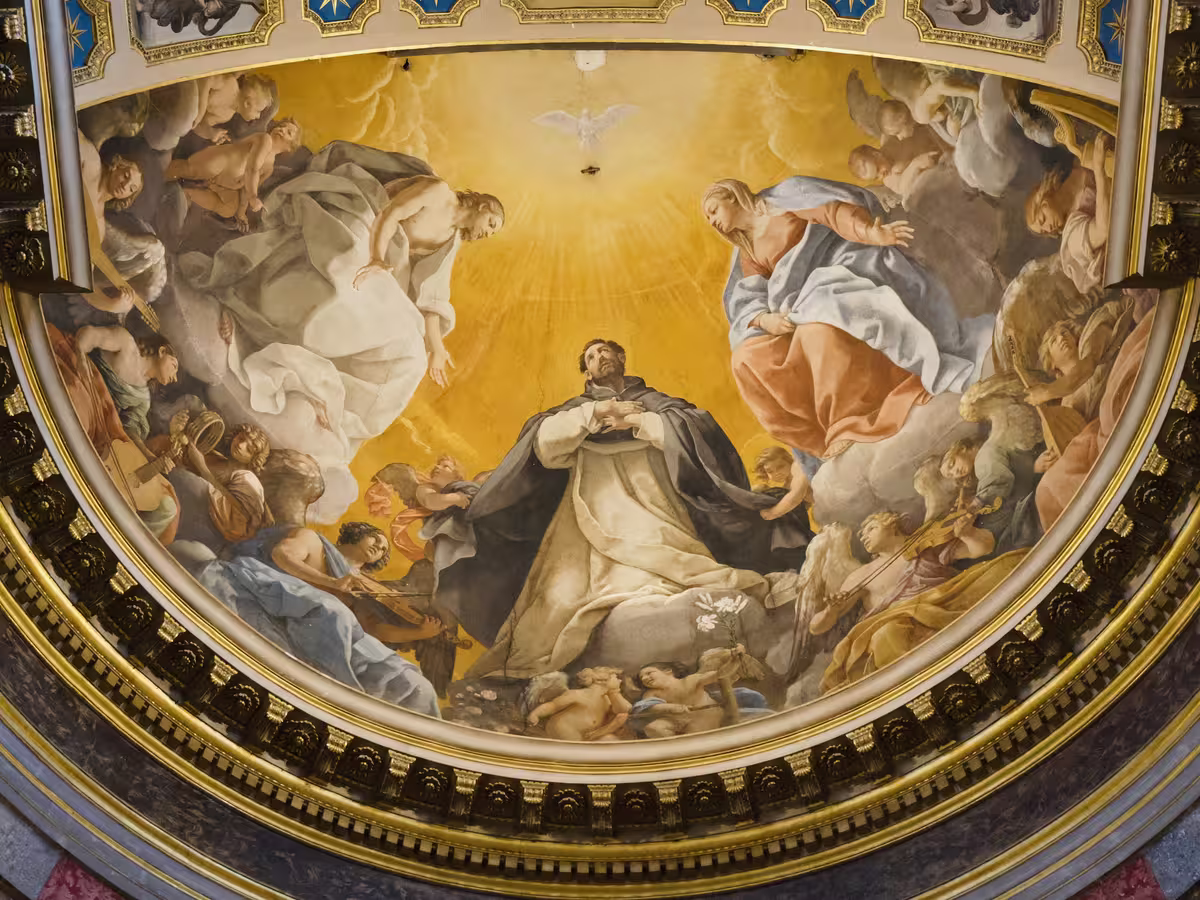 藏于博洛尼亚圣多美尼克大教堂中 (Basilica di San Domenico, Bologna) 的《圣多美尼克的荣耀》 (The Glory of St Dominic)。
